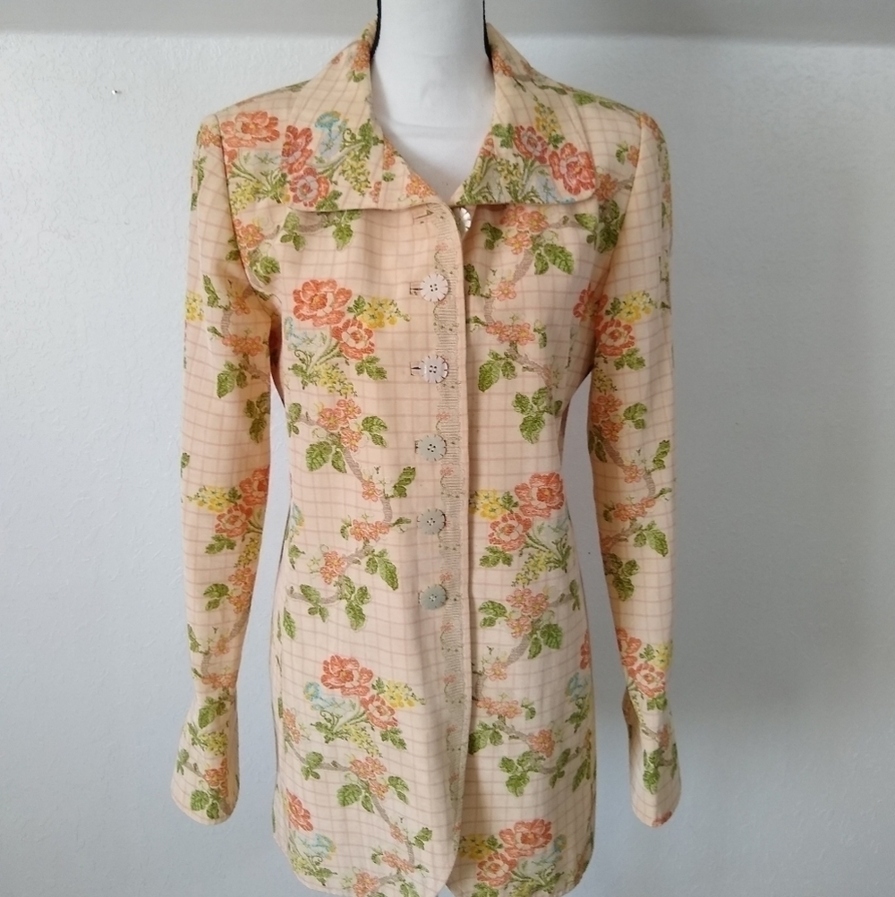 Vtg 𝅺QUADRILLE NEW YORK floral blazer Womens size 12